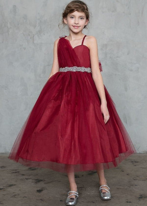 Beaded Sweetheart Neck Satin Tulle Flower Girl Dress